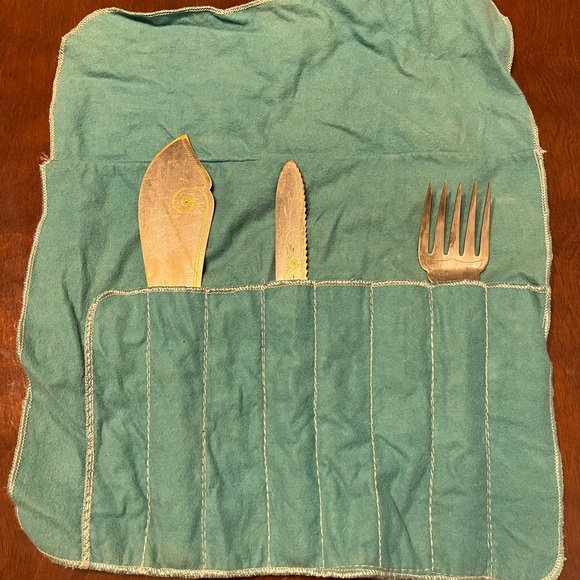 Antique serving spoon knife fork silver plated - Picture 7 of 8